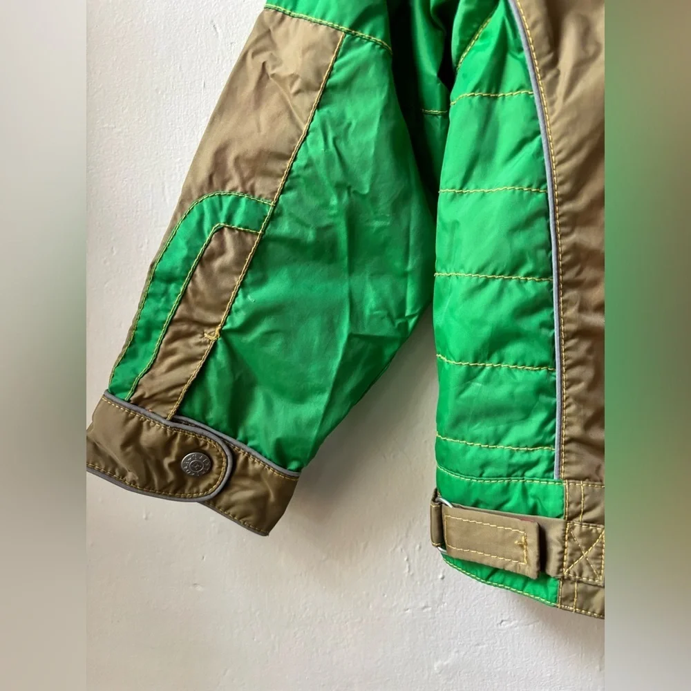 Oilily Kids Jacket Green and Brown Vintage Moto Racing Style Jacket w Patches